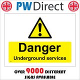 WS461 Danger Underground Services Sign with Triangle Exclamation Mark