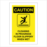WS474 Caution Cleaning In Progress Floor Slippery When Wet Sign with Triangle Person