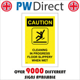 WS474 Caution Cleaning In Progress Floor Slippery When Wet Sign with Triangle Person