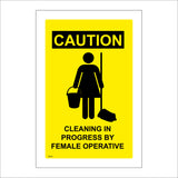 WS476 Caution Cleaning In Progress By A Female Operative Sign with Woman Mop And Bucket
