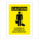 WS477 Caution Cleaning In Progress By A Male Operative Sign with Man Mop And Bucket
