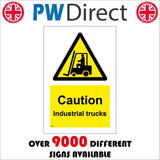 WS563 Caution Industrial Trucks Sign with Triangle Forklift