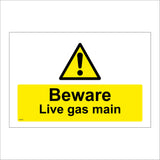 WS576 Beware Live Gas Main Sign with Triangle Exclamation Mark