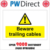 WS584 Beware Trailing Cables Sign with Triangle Exclamation Mark