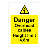 WS588 Danger Overhead Cables Height Limit 4.8M Sign with Triangle Lightning Arrow