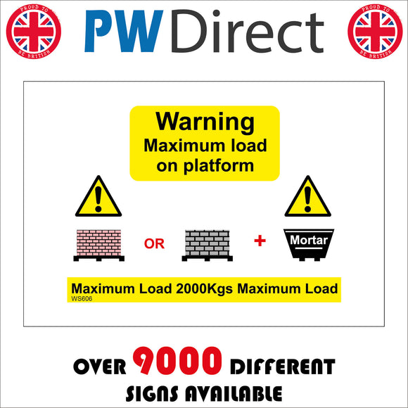 WS606 Warning Maximum Load On Platform Sign with Triangle Exclamation ...