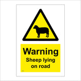 WS615 Warning Sheep Lying On Road Sign with Triangle Sheep