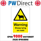 WS615 Warning Sheep Lying On Road Sign with Triangle Sheep