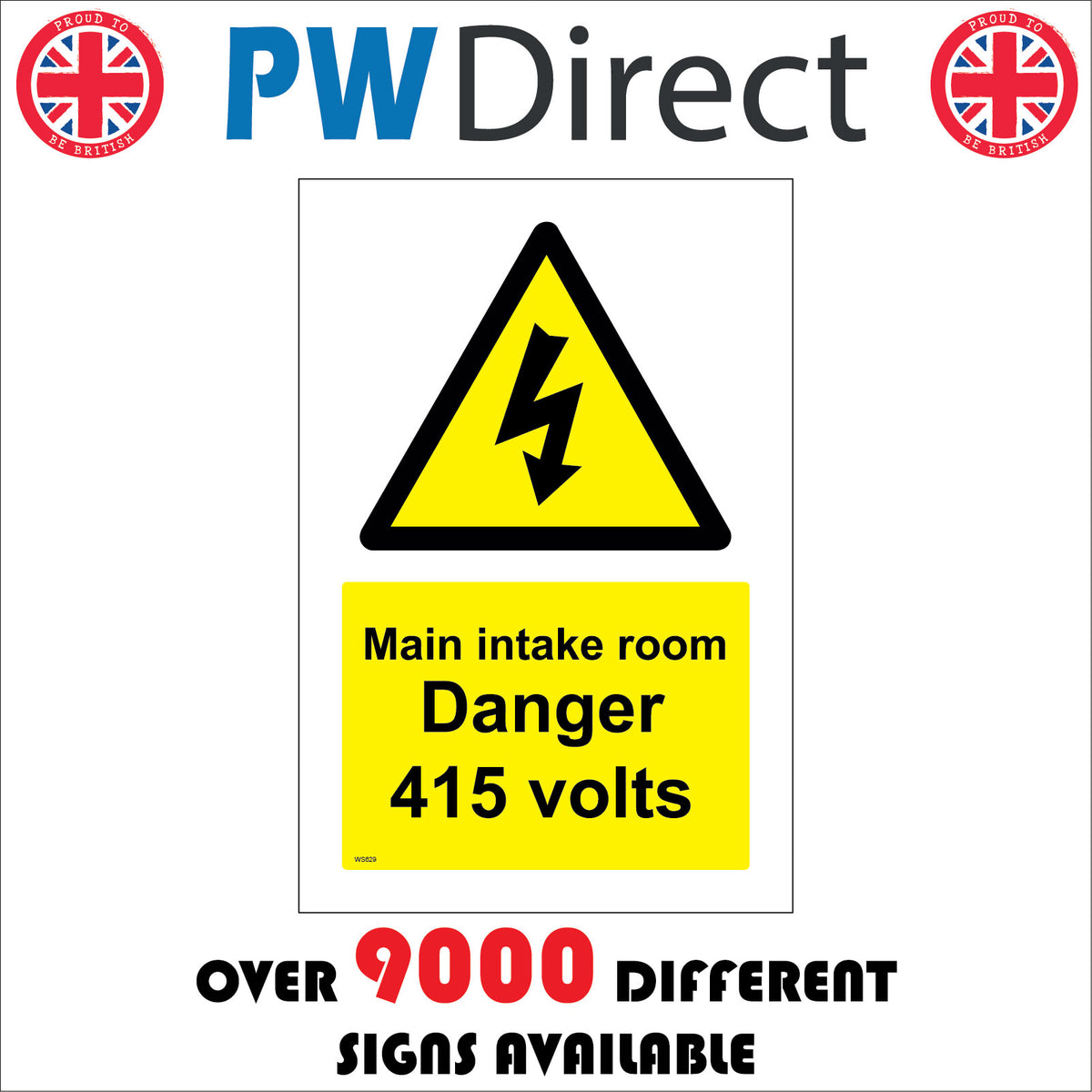 Main Intake Room Danger 415 Volts Sign with Triangle Lightning Arrow ...