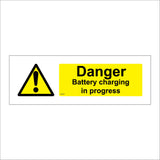 WS653 Danger Battery Charging In Progress Sign with Triangle Exclamation Mark