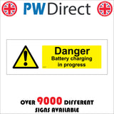 WS653 Danger Battery Charging In Progress Sign with Triangle Exclamation Mark