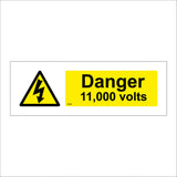 WS693 Danger 11,000 Volts Sign with Triangle Voltage