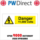 WS693 Danger 11,000 Volts Sign with Triangle Voltage