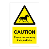 WS703 Caution These Horses May Kick And Bite Sign with Triangle Horse