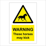 WS706 Warning These Horses May Kick  Sign with Triangle Horse