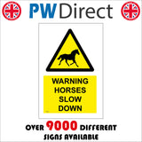 WS709 Warning Horses Slow Down Sign with Triangle Horse
