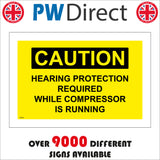 WS734 Caution Hearing Protection Required While Compressor Is Running Sign with Square