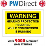 WS735 Warning Hearing Protection Required While Compressor Is Running Sign with Square