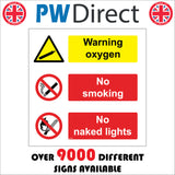 WS758 Warning Oxygen No Smoking No Naked Lights Sign with Triangle Canister Circle Cigarette Circle Match