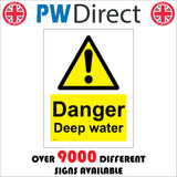 WS875 Danger Deep Water Sign with Triangle Exclamation Mark