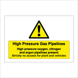 WS881 High Pressure Gas Pipelines High Pressure Oxygen, Nitrogen And Argon Pipelines Present Sign with Triangle Exclamation Mark