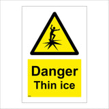 WS888 Danger Thin Ice Sign with Triangle Person Ice