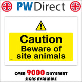 WS923 Caution Beware Of Site Animals Sign with Triangle Exclamation Mark