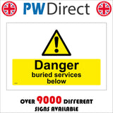 WS926 Danger Buried Services Below Sign with Triangle Exclamation Mark