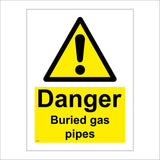 WS927 Danger Buried Gas Pipes Sign with Triangle Exclamation Mark