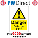 WS927 Danger Buried Gas Pipes Sign with Triangle Exclamation Mark