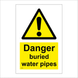 WS928 Danger Buried Water Pipes Sign with Triangle Exclamation Mark