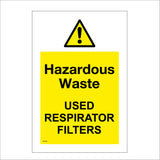 WS978 Hazardous Waste Used Respirator Filters Sign with Triangle Exclamation Mark
