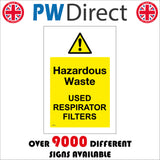 WS978 Hazardous Waste Used Respirator Filters Sign with Triangle Exclamation Mark