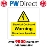 WS989 Electrical Cupboard Warning Hazardous Location Sign with Triangle Lightning Bolt
