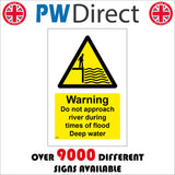 WT010 Warning Do Not Approach River During Times Of Flood Deep Water Sign with Man Water