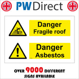 WT065 Danger Fragile Roof Asbestos Sign with 2 Triangles Exclamation Mark Person Roof