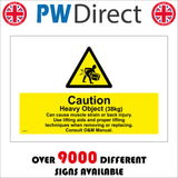 WT073 Caution Heavy Object 38kg Muscle Back Injury Lifting Aids Sign with Triangle Person Box