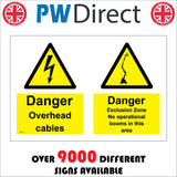 WT110 Danger Overhead Cables Exclusion Zone No Booms