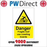 WT119 Danger Fragile Roof Use Crawling Boards Unstable Unsafe