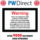 WT209 Warning Highland Cattle Grazing Dogs On Leads