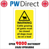 WT292 Warning Cattle Grazing Gates Closed Dogs On Lead