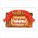 XM056 Santas Christmas Workshop Sign with Ribbon Wood