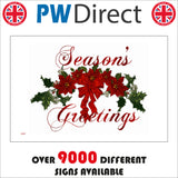 XM097 Seasons Greetings Sign with Bow Holly Flowers
