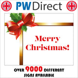 XM185 Merry Christmas Sign with Bow Holly Ribbon