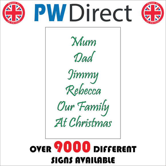 XM265 Our Family At Christmas Personalise Choice Names Text Unique Sign