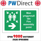 FS586 Man Ymgynnull Tan Fire Assembly Point Right Arrow Bilingual