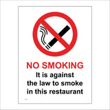 NS133 No Smoking It Is Against The Law To Smoke In Restaurant