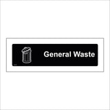 GG378 General Waste White On Black Plaque