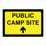 TR732 Public Camp Site Ahead Arrow Route Direction Yellow Black