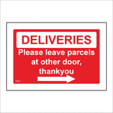 TR871 Deliveries Please Leave Parcels At Other Door Right Arrow